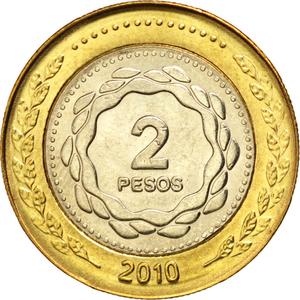 Argentina / Two Pesos 2010 - reverse photo