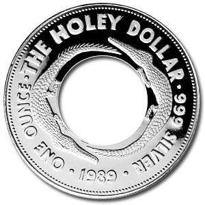 Australia / Silver Ounce 1989 Holey Dollar - Freshwater Crocodiles - reverse photo