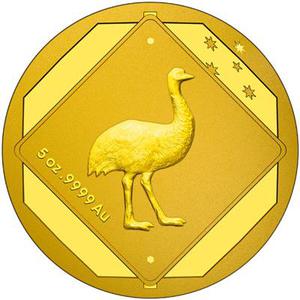 Australia / Gold Five Ounces 2015 Road Sign - Emu - reverse photo
