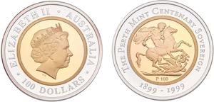Australia / Gold and Silver 1999 Perth Mint Centenary Sovereign - obverse photo
