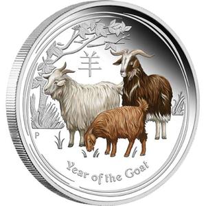Australia / Silver Two Ounces 2015 Year of the Goat, Coloured - reverse photo