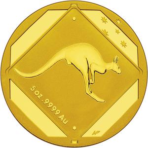 Australia / Gold Five Ounces 2013 Road Sign - Kangaroo - reverse photo