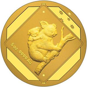Australia / Gold Five Ounces 2014 Road Sign - Koala - reverse photo