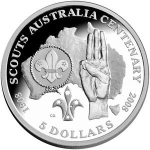 Australia / Five Dollars Silver 2008 Centenary of Scouts - reverse photo