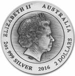 Silver Two Ounces 2016 Australian Kangaroo: Photo 2016-P Australia 2 oz Silver HR Kangaroo (Antiqued) / thumbnail