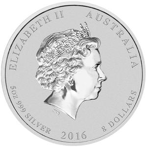 Australia / Silver Five Ounces 2016 Year of the Monkey - obverse photo