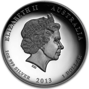 Australia / Silver Ounce 2013 Year of the Snake, High Relief - obverse photo