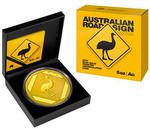Gold Five Ounces 2015 Road Sign - Emu: Photo Coin, Australia, Gold Five Ounces 2015 Road Sign - Emu / thumbnail