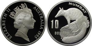 Australia / Ten Dollars Silver 1995 Numbat - obverse photo
