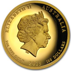 Australia / Gold Ounce 2013 Year of the Snake, High Relief - obverse photo