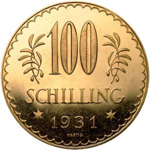 Austria / One Hundred Schilling Gold 1931 - obverse photo