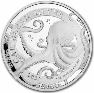 Barbados / Silver Ounce 2023 Caribbean Octopus - reverse photo
