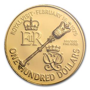 Bermuda / One Hundred Dollars Gold 1975 Royal Visit - obverse photo