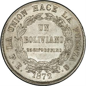 Bolivia / One Boliviano 1872 - reverse photo