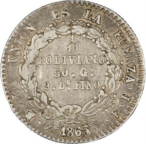Bolivia / One-tenth Boliviano 1865 - reverse photo