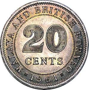 Malaya, British / Twenty Cents 1961 - reverse photo