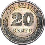 Twenty Cents 1961: Photo Coin, Malaya, British, Twenty Cents 1961 / thumbnail