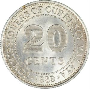 Malaya, British / Twenty Cents 1939 - reverse photo