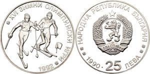 Bulgaria / Twenty-five Leva Silver 1990 Winter Olympic Games - obverse photo