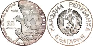 Bulgaria / Twenty-Five Leva Silver 1986 Football World Championship - obverse photo