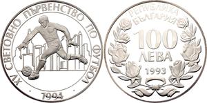 Bulgaria / One Hundred Leva Silver 1993 Football World Cup - obverse photo