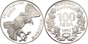 Bulgaria / One Hundred Leva Silver 1992 Endangered Wildlife - Eagle - obverse photo