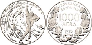 Bulgaria / One Thousand Leva Silver 1996 Winter Olympic Games - obverse photo