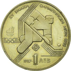 Bulgaria / One Lev 1987 Winter Olympics - reverse photo