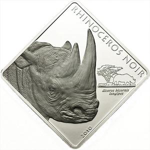 Cameroon / Silver Two Ounces 2010 Black Rhinoceros - reverse photo