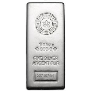 Canada / Silver One Hundred Ounces Bar - RCM - reverse photo