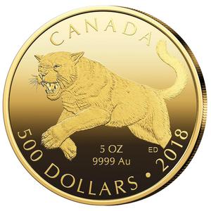 Canada / Gold Five Ounces 2018 Cougar - reverse photo