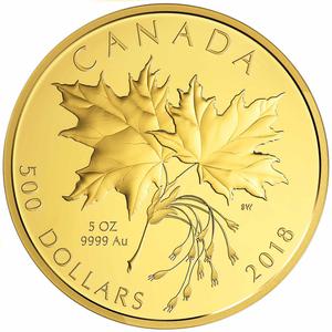 Canada / Gold Five Ounces 2018 Maple Leaves - reverse photo