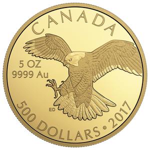 Canada / Gold Five Ounces 2017 Peregrine Falcon - reverse photo