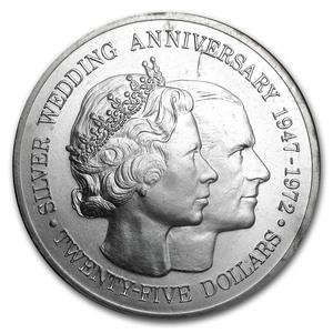 Cayman Islands / Twenty-five Dollars Silver 1972 Silver Wedding - reverse photo