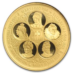 Cayman Islands / One Hundred Dollars Gold 1975 Six Queens - reverse photo