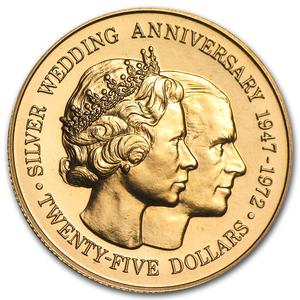 Cayman Islands / Twenty-five Dollars Gold 1972 Silver Wedding - reverse photo