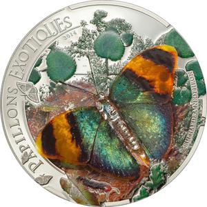 Central African Republic / One Thousand Francs Silver 2014 Butterflies in 3D - reverse photo