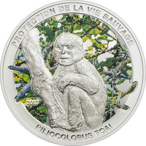 Central African Republic / One Thousand Francs Silver 2013 Piliocolobus Foai - reverse photo