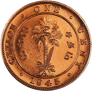 Ceylon, British / One Cent 1945 - reverse photo