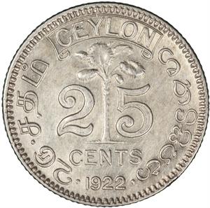 Ceylon, British / Twenty-five Cents 1922 - reverse photo