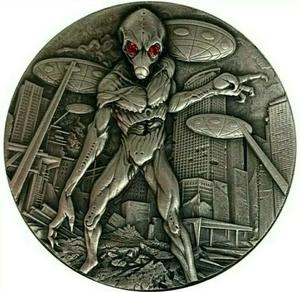 Chad / Silver Two Ounces 2018 Alien Invasion - reverse photo