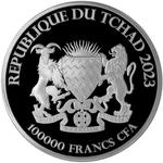 Silver Kilo 2023 Bull and Bear: Photo 2023 1 Kg Chad Bull and Bear .9999 Silver BU Coin / thumbnail