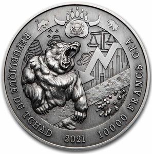 Chad / Silver Two Ounces 2021 Bull vs Bear - obverse photo