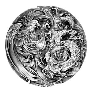 Chad / Silver Two Ounces 2021 Dragon and Phoenix - reverse photo