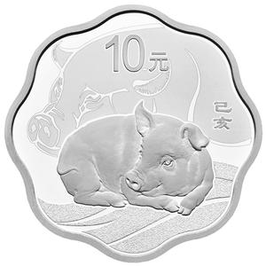 China / Silver Thirty Grams 2019 Year of the Pig, Blossom Shaped - reverse photo