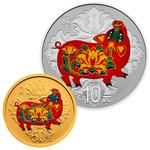 Gold Three Grams 2019 Year of the Pig, Coloured: Photo Coin, China, Gold Three Grams 2019 Year of the Pig, Coloured / thumbnail
