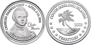 Cocos (Keeling) Islands / Ten Dollars Silver 2003 Charles Darwin - reverse photo