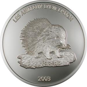 Congo, Democratic Republic of the / Ten Francs Silver 2003 Porcupine - reverse photo