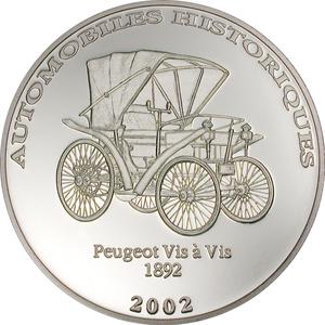 Congo, Democratic Republic of the / Ten Francs Silver 2002 Historical Cars - Peugeot Vis à Vis - reverse photo