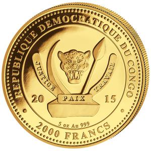 Congo, Democratic Republic of the / Gold Five Ounces 2015 Big Five - Lion - obverse photo